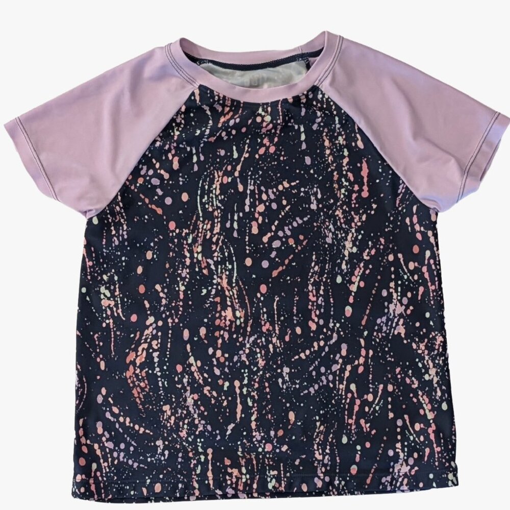 iD Ideology Girls Rash Guard Swim Top Size L Paint Splatter Athletic Tee